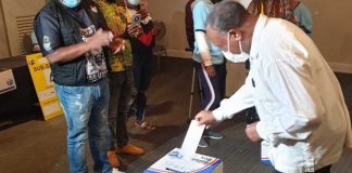 Former deputy president Kgalema Motlanthe casts his vote at the Killarney Country Club. Motlanthe told journalists that municipal elections gave residents power to hold their local representatives to account