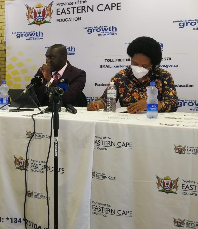 Eastern Cape Education MEC Fundile Gade with the Department HoD Dr Naledi Mbude addressing the provincial school readiness