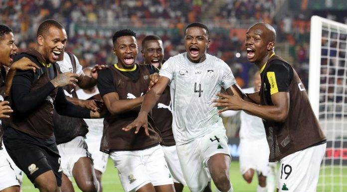 Bafana Bafana squad at the AFCON2023 after defeating morocco