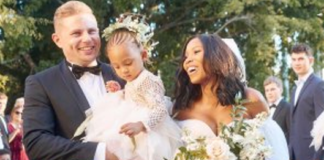 Jakob Schlichtig and singer and actress Denise Zimba father of her child during their wedding