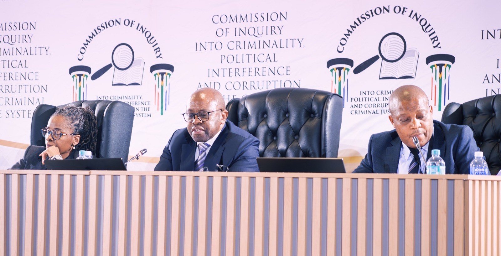 Acting Deputy Chief Justice Mbuyiseli Madlanga oversees the commission with authority, supported by senior counsels Sesi Baloyi and Sandile Khumalo, who guide proceedings to ensure transparency, fairness, and legal integrity.