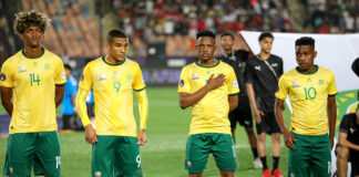 Amajita players singing the SA national anthem