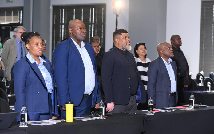 Minister of Human Settlements Thembi Simelane, SALGA President Cllr Bheke Stofile, SALGA Working Group Chairperson for Planning and Rural Development Cllr Neo Masegela and Joburg Executive Mayor Cllr Dada Morero at the Local Government Development Summit.