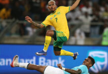 Pitso Mosimane happy with Bafana’s foundation after 5-0 Eritrea thrashing Oswin appolis evading a tackle
