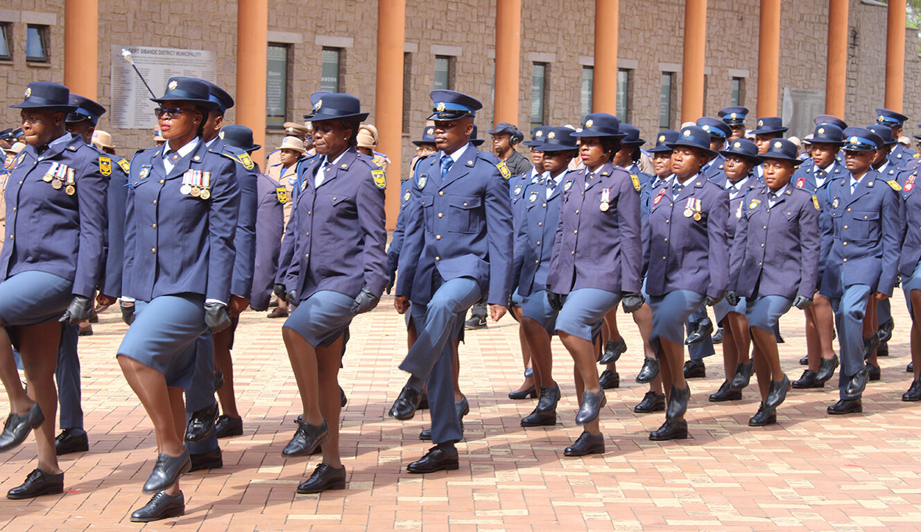 Ceremonial guard marches during the State of the Province Address in Mbombela