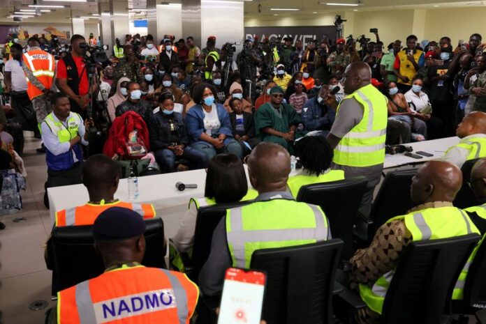 Ghanaian citizens arriving at Accra International Airport after being repatriated from South Africa.