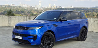 Velocity Blue Range Rover Sport D350 luxury SUV with 23-inch gloss black alloy wheels