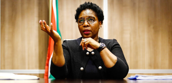 Ayanda Dlodlo speaking during an interview in Pretoria