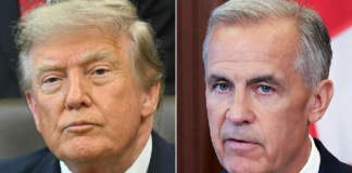A combined photo of US President Donald Trump and Canadian Prime Minister Mark Carney.