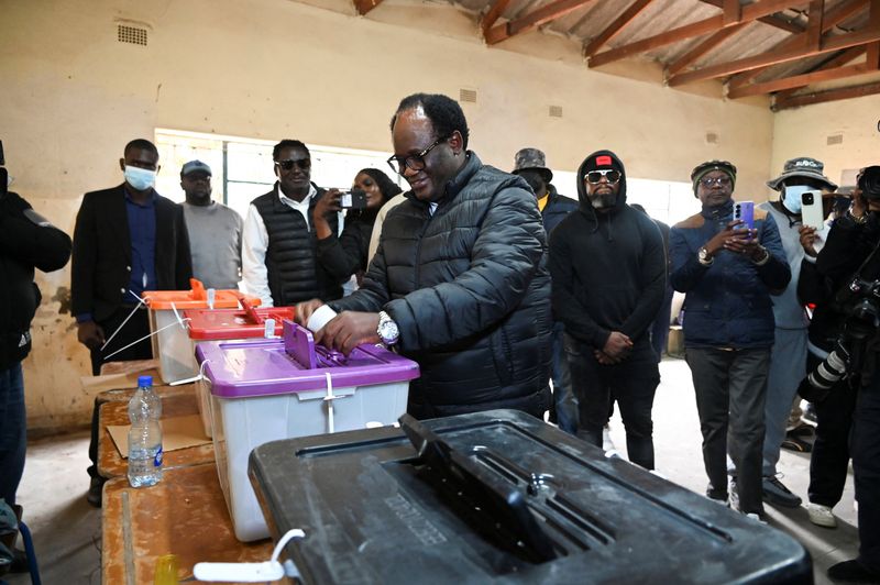 Brian Muntayalwa Mundubile casting his ballot at a polling station in Lusaka, Zambia.