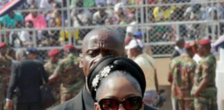 Jewel Howard Taylor arriving at President George Weah's swearing-in ceremony in Monrovia, Liberia, in 2018.