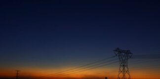 Eskom electricity pylons against a sky in Johannesburg, South Africa