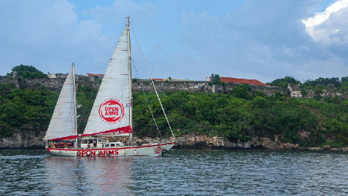 The Astral sailing vessel of the Spanish NGO Open Arms, carrying humanitarian aid for Cuba's healthcare system, including medicines and photovoltaic equipment for a pediatric hospital, arrives at the Port of Havana, Cuba, July 19, 2026. /VCG