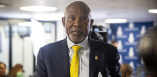 South African Reserve Bank governor Lesetja Kganyago speaking at a press conference in Centurion