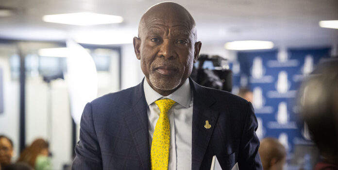 South African Reserve Bank governor Lesetja Kganyago speaking at a press conference in Centurion