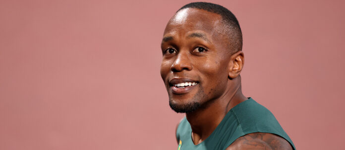 Sprinter Akani Simbine during the Men's 100 Metres heats at the World Athletics Championships in Tokyo