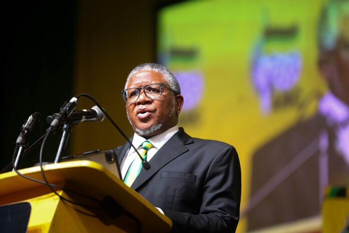 ANC Secretary General Fikile Mbalula speaking during an official party candidate announcement event in Sandton