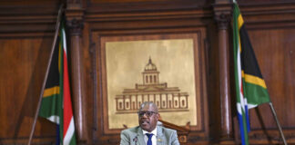 Free State MEC Ketso Makume addresses the provincial legislature during a budget speech in Bloemfontein.