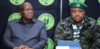 MK Party leader Jacob Zuma and secretary-general Sibonelo Nomvalo at a media briefing