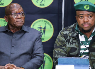 MK Party leader Jacob Zuma and now-former secretary-general Sibonelo Nomvalo