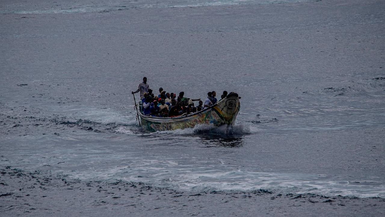 FILE: A wooden migrant boat carrying 65 people arrives at the port of La Restinga on the island of El Hierro, Canary Islands, Spain, October 24, 2025. /CFP