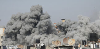 FILE PICTURE: Plumes of smoke billow into the sky following an Israeli strike on residential areas in the Nuseirat refugee camp, in violation of a ceasefire, in the central Gaza Strip, Palestine on September 9.