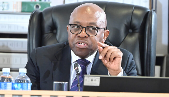 Justice Mbuyiseli Madlanga at the Madlanga Commission of Inquiry in Pretoria