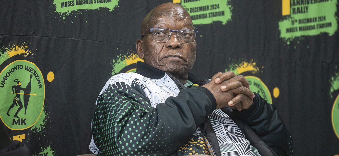 uMkhonto weSizwe Party President Jacob Zuma addresses supporters in Delft South Community Hall, Cape Town.