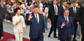Chinese President Xi Jinping greeted by Egyptian President Abdel Fattah El-Sisi upon arrival in Cairo.
