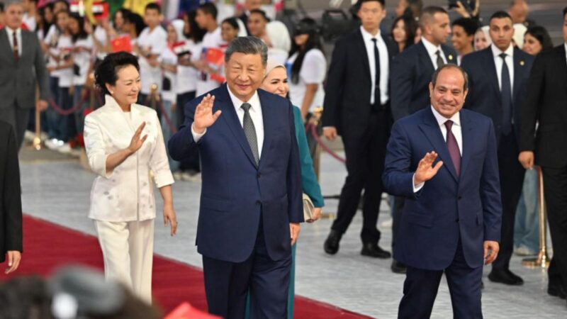 Chinese President Xi Jinping greeted by Egyptian President Abdel Fattah El-Sisi upon arrival in Cairo.