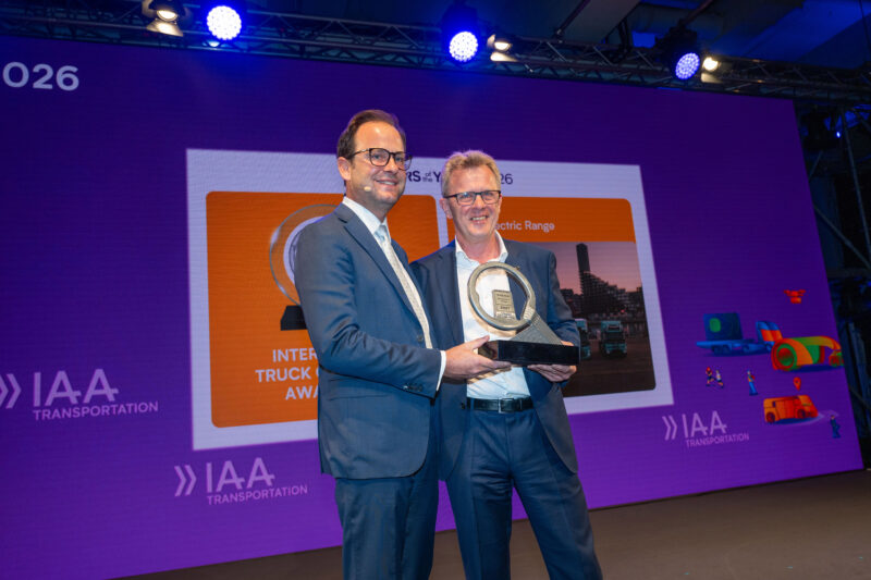 Volvo Trucks President, Roger Alm accepting the Volvo Truck of the Year award in Germany.