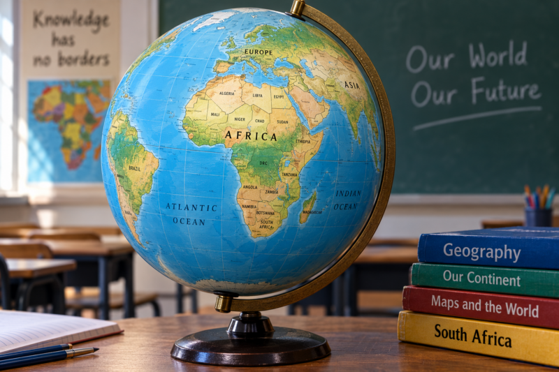 A globe showing Africa at the centre.