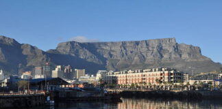 Cape town and Table mountain as viewed from the Victoria & Albert waterfront.