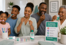 Image of family practising oral health