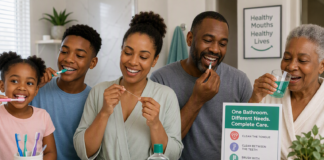 Image of family practising oral health
