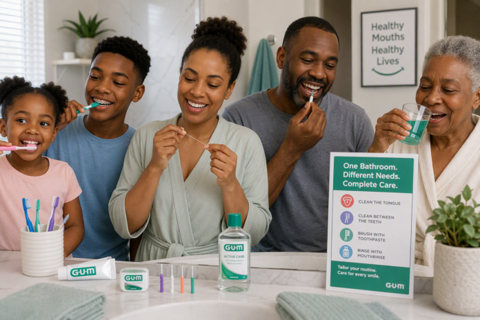 Image of family practising oral health