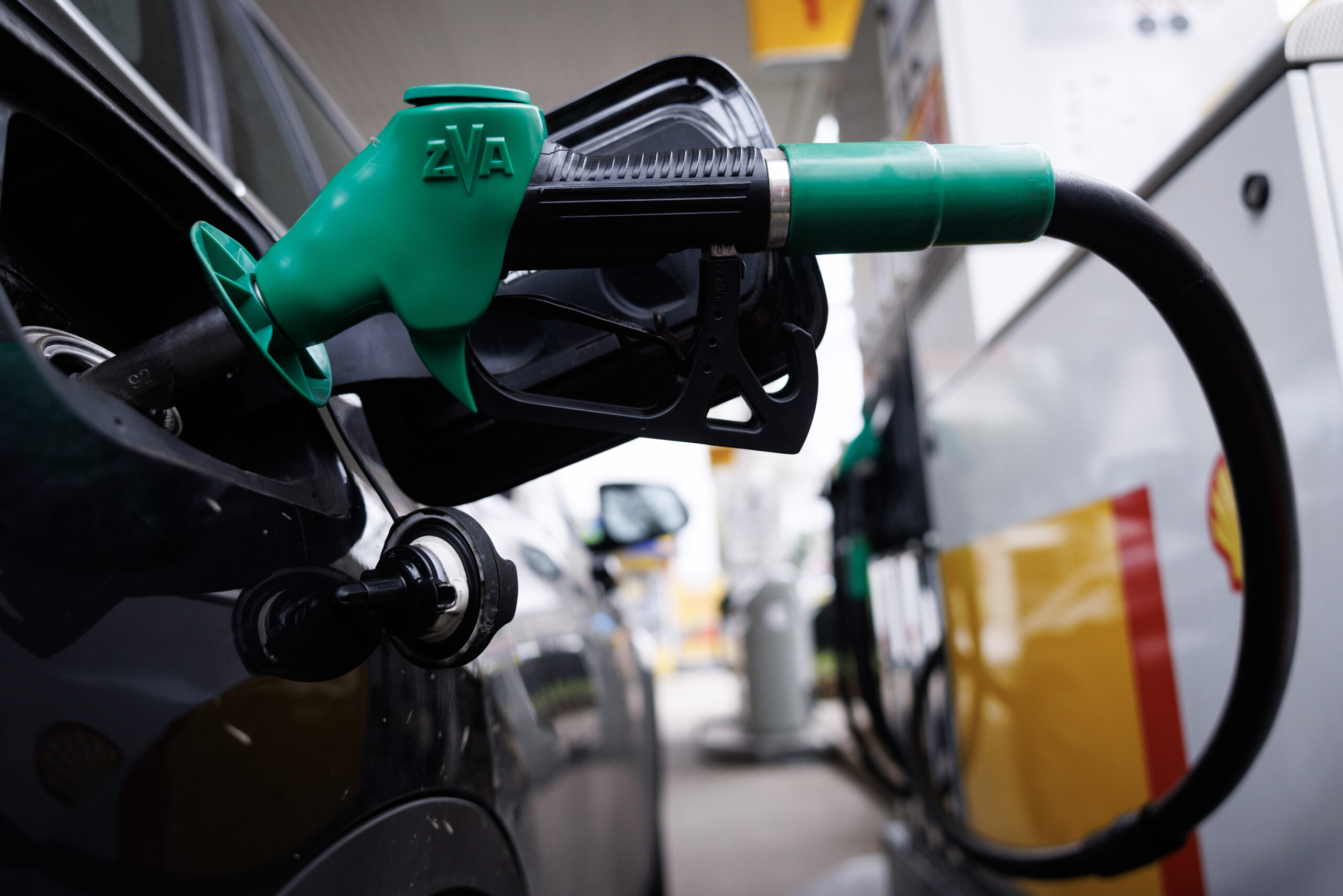 A petrol pump on a Shell forecourt